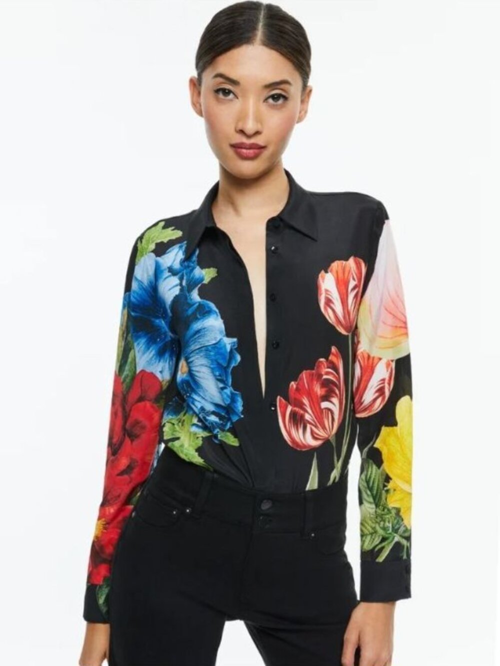 Alice + Olivia Willa Le Parisien Black Silk Blouse Medium NWT $350